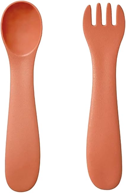 KINTO Bonbo Orange Spoon & Fork Set for Kids Microwave & Dishwasher Safe