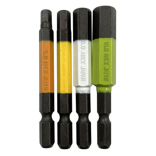 Anex Tool 65mm Hex Wrench 4pc Set with Storage Color Bit Single Head (5/6/8/10mm)-Kiichin - The #1 Place for Japanese Goods in Your Hand!