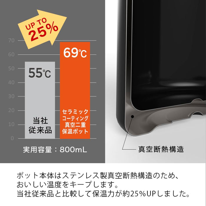 Hario Ceramic Coated Vacuum Thermal Pot 800Ml Coffee Server Black