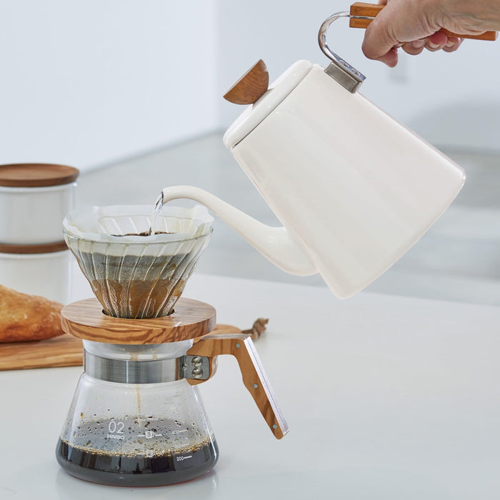 Hario Enamel Drip Kettle Bona 800ml IH Compatible BDK-80-W-Kiichin - The #1 Place for Japanese Goods in Your Hand!