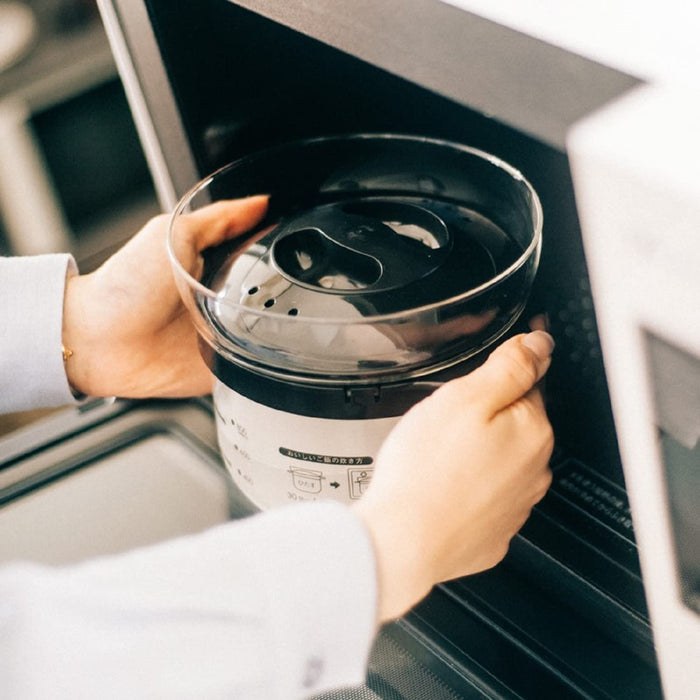 Hario Glass Rice Cooker for Microwave 1-2 Cups Black Made in Japan Gift