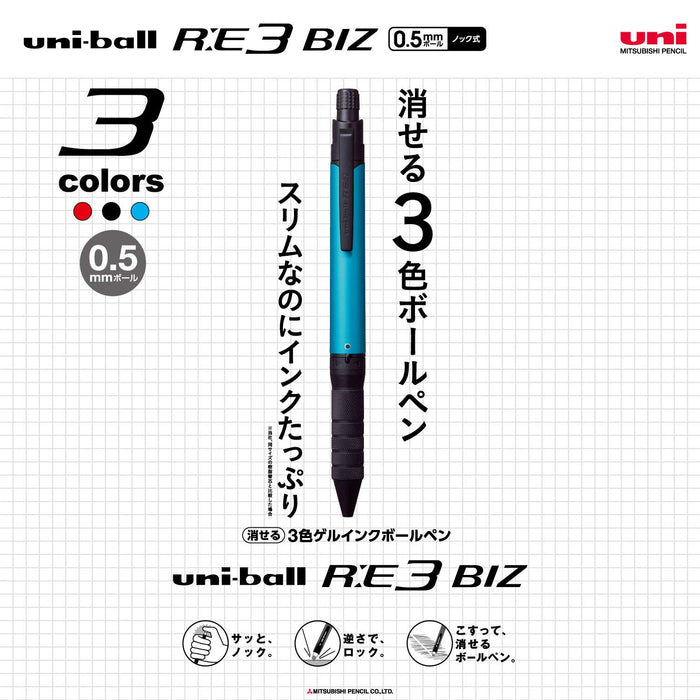 Mitsubishi Pencil Erasable Uniball Re3 Biz 0.5mm 3-Color Ballpoint Pen Turquoise-Kiichin - The #1 Place for Japanese Goods in Your Hand!