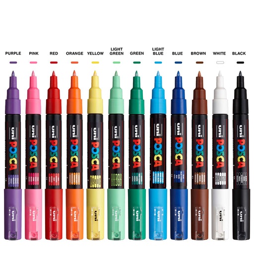 Mitsubishi Pencil 12 Colors Pc-1M.12C Posca Water-Based Extra Fine Pen Set-Kiichin - The #1 Place for Japanese Goods in Your Hand!