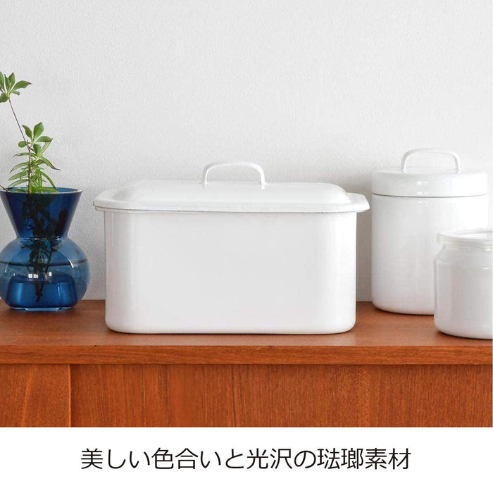 Noda Horo Enamel Storage Container Rectangle 2Kg Rice Bread Case White Japan