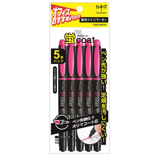 Tombow Fluorescent Pink Pencil Highlighter 5-Piece Set - GCB-512-Kiichin - The #1 Place for Japanese Goods in Your Hand!