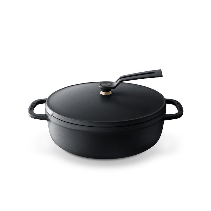 Vermicular 22cm Cast Iron Enamel Shallow Pot Black Limited Edition with Recipes