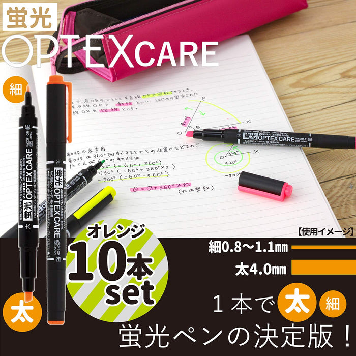 Zebra Optex Care 10-Pack Orange Highlighters B-Wkcr1-Or Collection-Kiichin - The #1 Place for Japanese Goods in Your Hand!