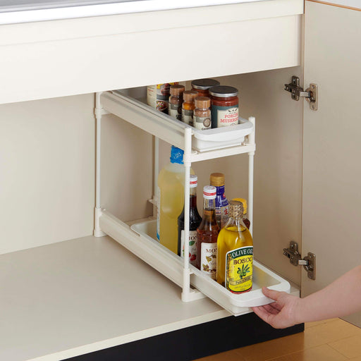 Belca Kitchen Storage Slide Rack - 2 Tiers, Slim Type, White, Japan SS-304 Casters - 19x45x38/40.5/43cm-Kiichin - The #1 Place for Japanese Goods in Your Hand!