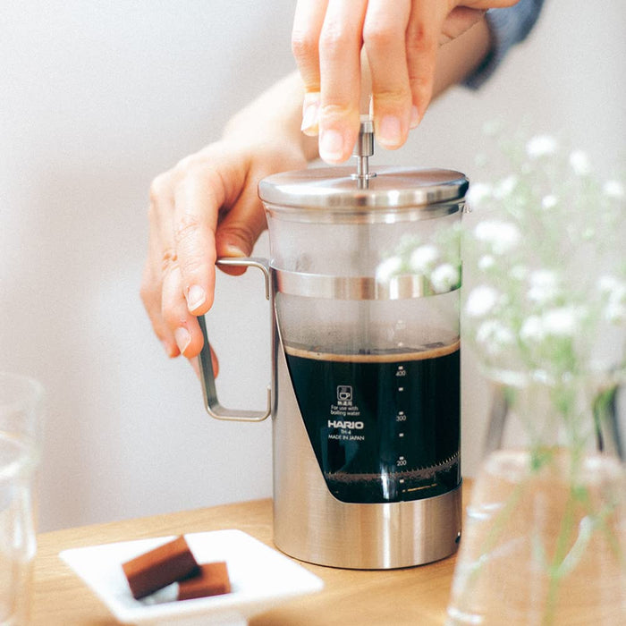 Hario 300ml Heat Resistant Coffee Press Stainless Steel THSV-2-HSV Hairline Silver-Kiichin - The #1 Place for Japanese Goods in Your Hand!