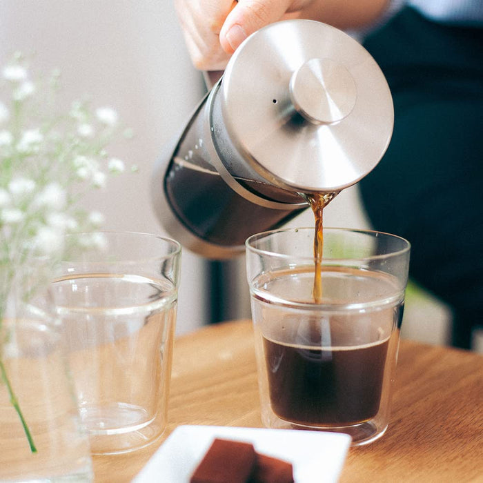 Hario 300ml Heat Resistant Coffee Press Stainless Steel THSV-2-HSV Hairline Silver-Kiichin - The #1 Place for Japanese Goods in Your Hand!