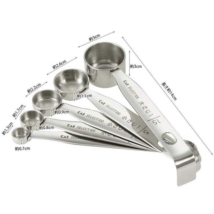 Kai Dh3101 Select100 Measuring Spoon Set 5pcs Silver-Kiichin - The #1 Place for Japanese Goods in Your Hand!