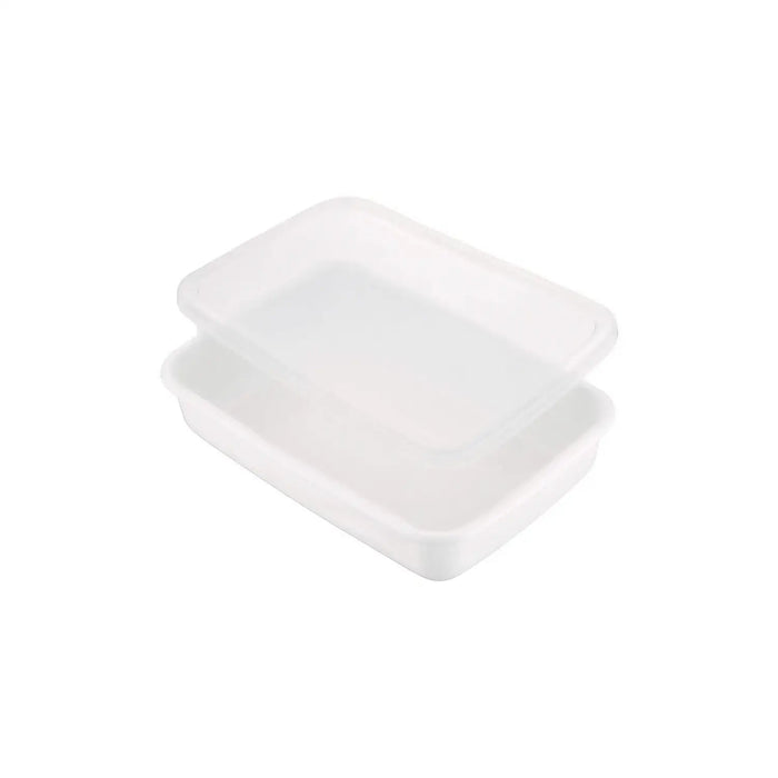 Noda Horo White Enamel Rectangle Shallow Food Containers - Large Size with Lid-Kiichin - The #1 Place for Japanese Goods in Your Hand!