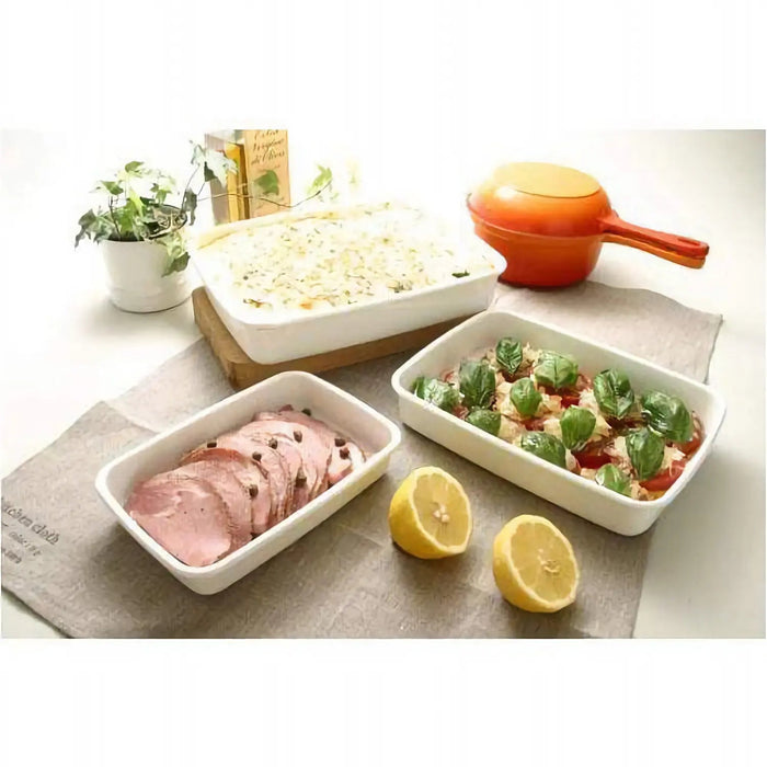Noda Horo White Enamel Rectangular Shallow Food Containers - Small Size-Kiichin - The #1 Place for Japanese Goods in Your Hand!