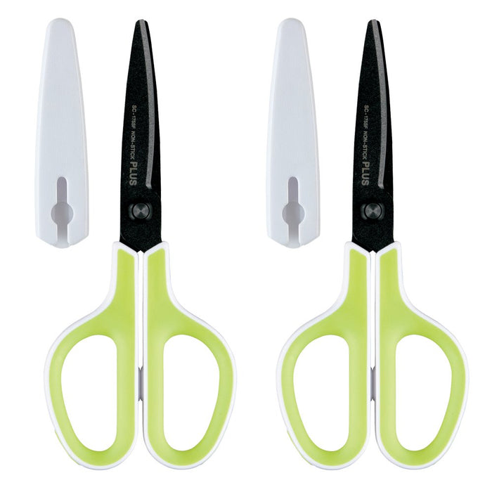 Plus Japan Scissors Set - Fit Cut Curve Fluorine Coated Adhesive Tape Glue Non-Sticky White Green 34545-2P-Kiichin - The #1 Place for Japanese Goods in Your Hand!