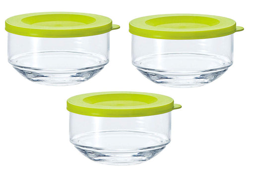 Toyo Sasaki Glass Olive Green Storage Containers - Set of 3, Made in Japan-Kiichin - The #1 Place for Japanese Goods in Your Hand!