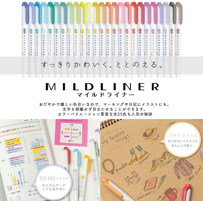 Zebra Japan Mildliner Highlighter Set - 25 Colors with Box Case-Kiichin - The #1 Place for Japanese Goods in Your Hand!