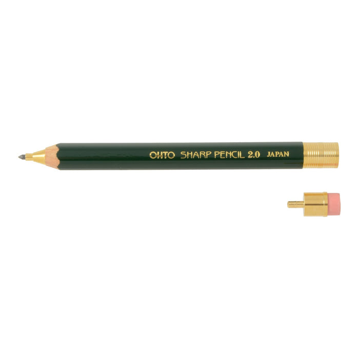 Ohto 2.0 Green Mechanical Pencil with Wooden Shaft and Eraser Aps-680E-Gn-Kiichin - The #1 Place for Japanese Goods in Your Hand!