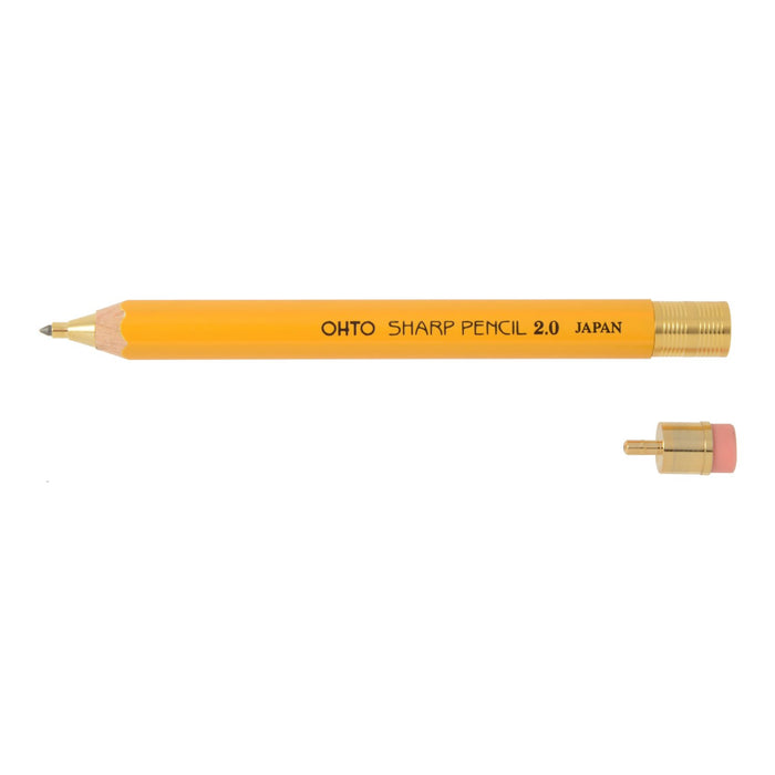 Ohto 2.0 Yellow Mechanical Pencil with Wooden Shaft and Eraser Aps-680E-Yl-Kiichin - The #1 Place for Japanese Goods in Your Hand!