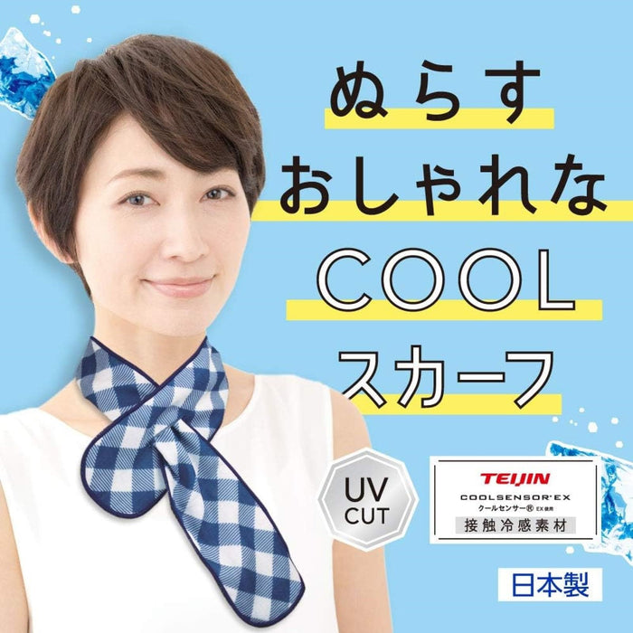 Ice Packs Cooling Scarf Navy Check Shake to Activate UV and Heat Protection