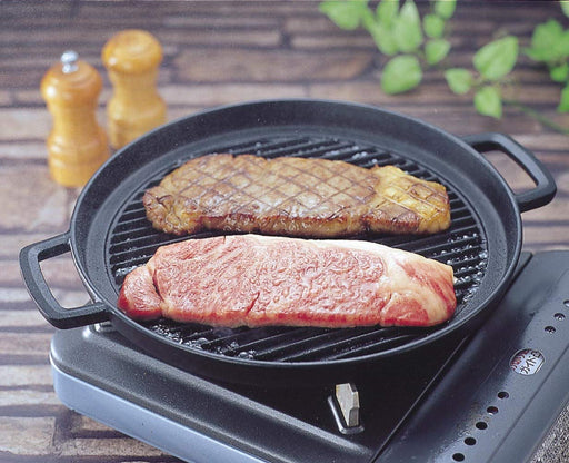 Iwachu 29cm Round Black Cast Iron Grill Pan Nambu Ironware 23051-Kiichin - The #1 Place for Japanese Goods in Your Hand!