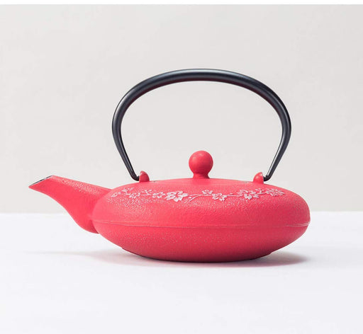 Iwachu Japanese Sakura Teapot 0.6L Silver Red Enameled Nambu Ironware-Kiichin - The #1 Place for Japanese Goods in Your Hand!
