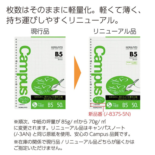 Kokuyo Campus Japan Loose-Leaf B5 5Mm Grid Ruled 50 Sheets No-837S-5N-Kiichin - The #1 Place for Japanese Goods in Your Hand!