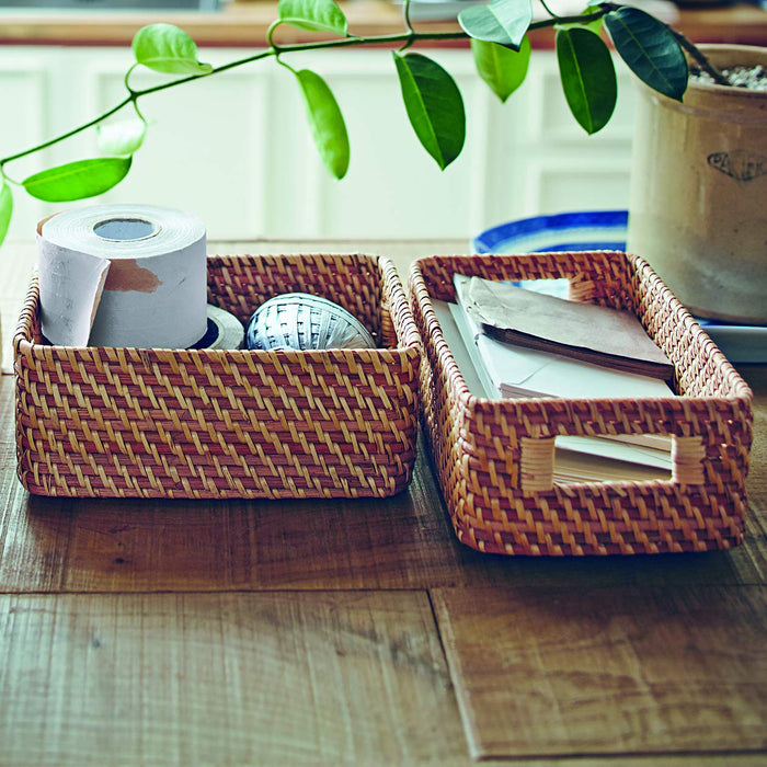 Muji Rattan Box with Handle Stackable 15x22x9cm Natural Storage Solution