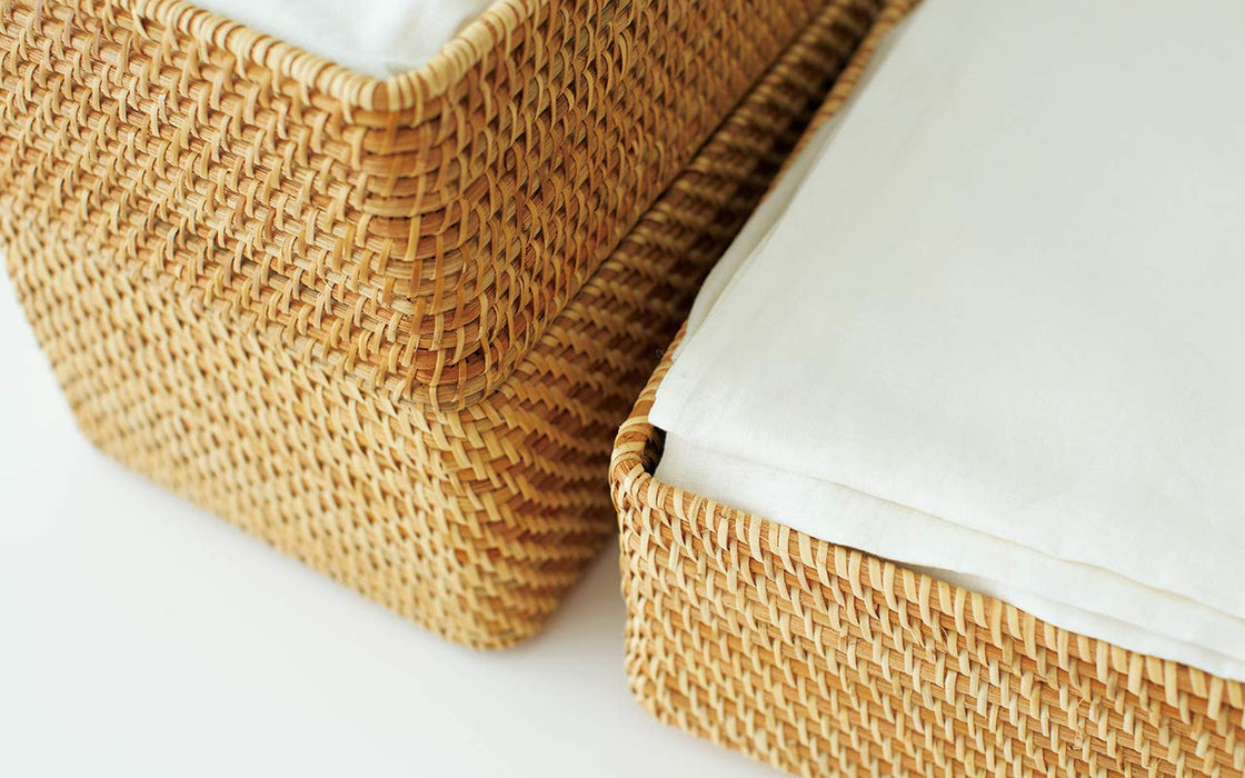 Muji Stackable Rattan Box with Lid - 26x18x16cm Storage Solution