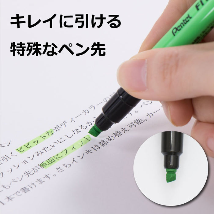 Pentel Fitline Light Green Highlighter SLW11-K Pack of 10-Kiichin - The #1 Place for Japanese Goods in Your Hand!