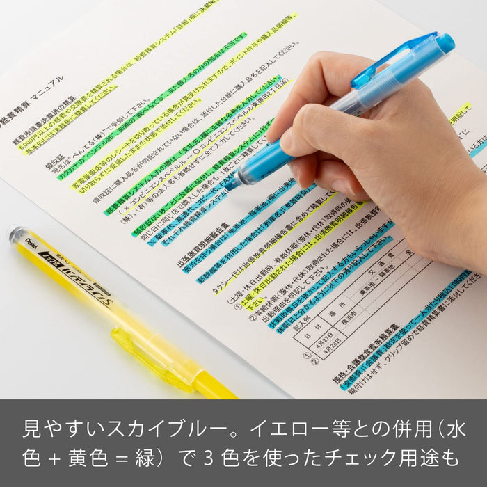 Pentel 10-Pack Handy Line S Knock Type Highlighter in Sky Blue SXNS15-S-Kiichin - The #1 Place for Japanese Goods in Your Hand!