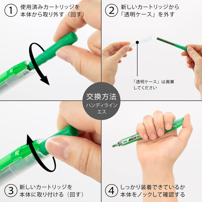 Pentel Handy Line S Highlighter Pen Light Green Cartridge Pack of 10-Kiichin - The #1 Place for Japanese Goods in Your Hand!