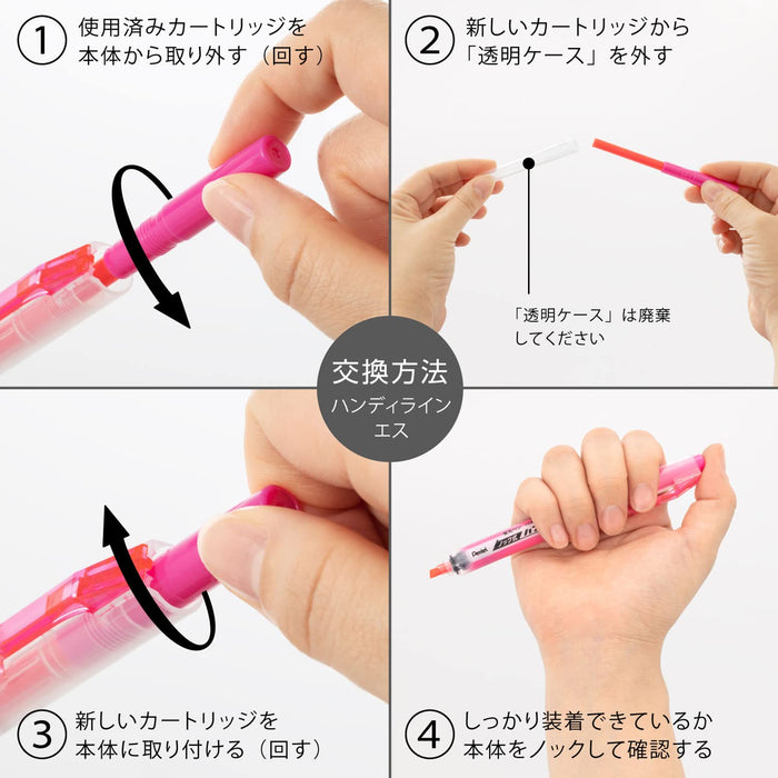 Pentel Handy Line S Pink Highlighter Pen with Xslr3-P Cartridge Pack of 10-Kiichin - The #1 Place for Japanese Goods in Your Hand!