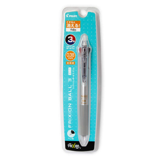 Pilot Frixion Ball 3 Slim Silver 0.38 3-Color Disappearing Ink Ballpoint Pen-Kiichin - The #1 Place for Japanese Goods in Your Hand!