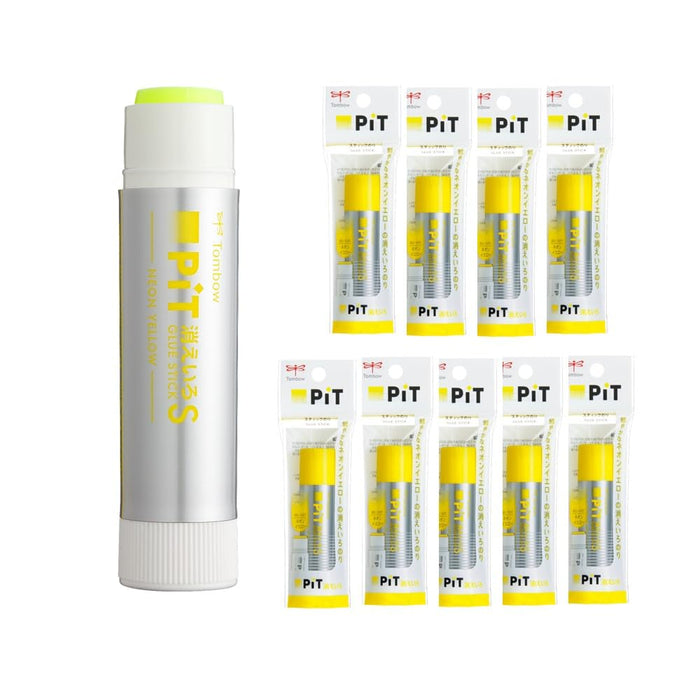 Tombow Pencil Glue Stick Set of 10 Hcb-011Btu Neon Yellow Silver Shaft-Kiichin - The #1 Place for Japanese Goods in Your Hand!