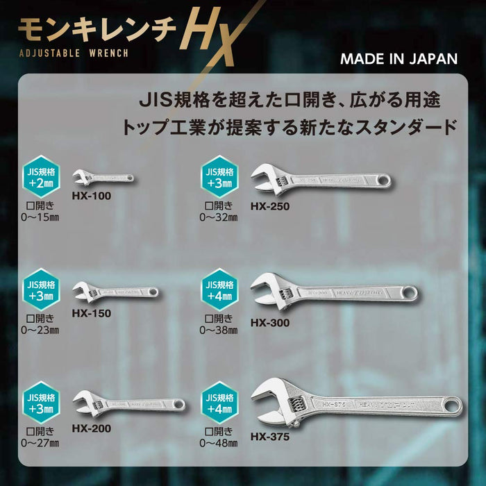 Top Kogyo HX-375 Monkey Wrench 0-48mm Jaw Forged Made in Japan-Kiichin - The #1 Place for Japanese Goods in Your Hand!