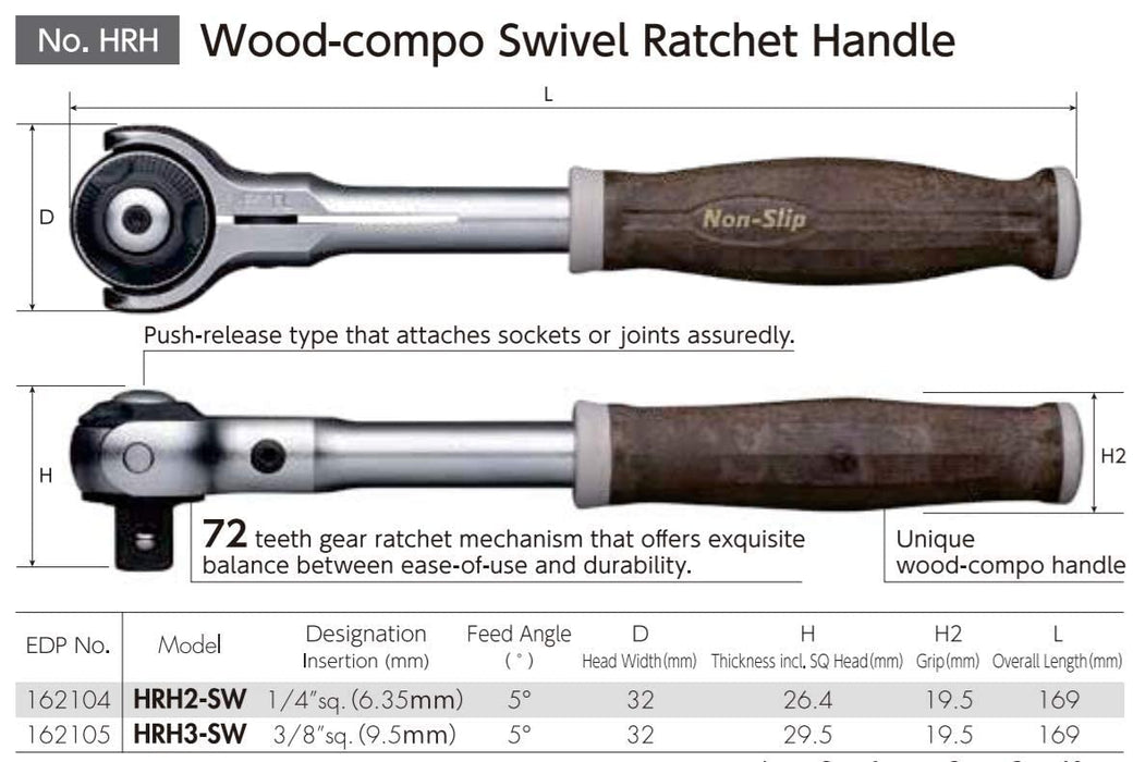 Vessel 16-Piece 3/8 Inch Sq Swivel Socket Wrench Set - HRW3005MSW - Non-Slip Wood Handle-Kiichin - The #1 Place for Japanese Goods in Your Hand!