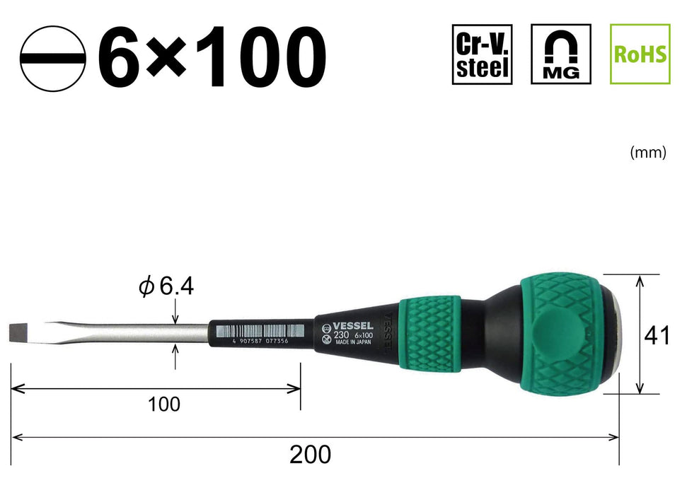 Vessel Ball Grip Penetrating Driver 6x100mm - Premium Quality Vessel Brand-Kiichin - The #1 Place for Japanese Goods in Your Hand!