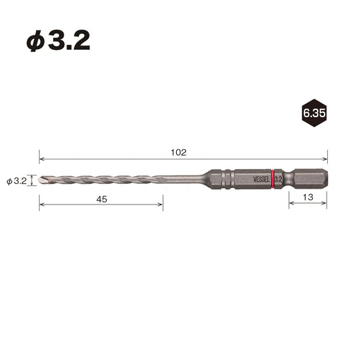 Vessel 3.2mm Drill Bit Suitable for Porcelain Tiles - APD-3.2 Model-Kiichin - The #1 Place for Japanese Goods in Your Hand!
