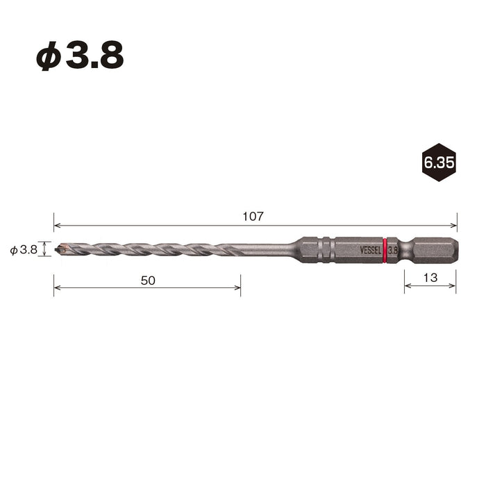 Vessel 3.8mm Drill Bit For Porcelain Tiles - Model Apd-3.8-Kiichin - The #1 Place for Japanese Goods in Your Hand!