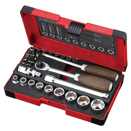 Vessel 36Pcs Woody Socket Wrench Set 1/4 & 3/8 Inch Non-Slip Grip Gray & Brown-Kiichin - The #1 Place for Japanese Goods in Your Hand!