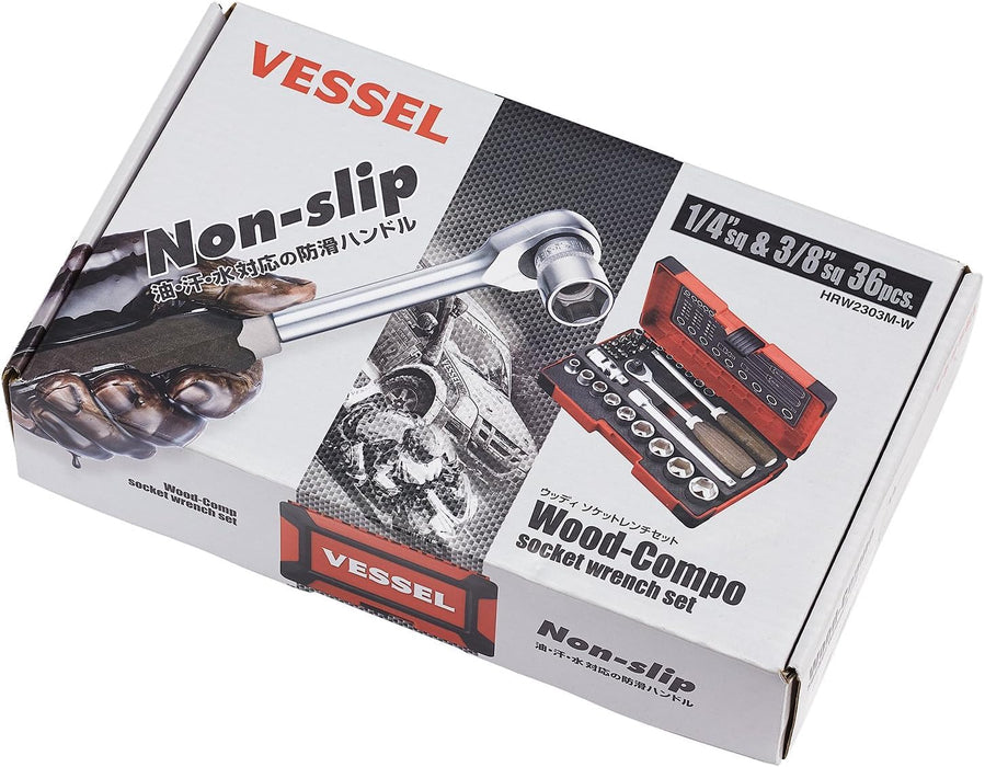 Vessel 36Pcs Woody Socket Wrench Set 1/4 & 3/8 Inch Non-Slip Grip Gray & Brown-Kiichin - The #1 Place for Japanese Goods in Your Hand!