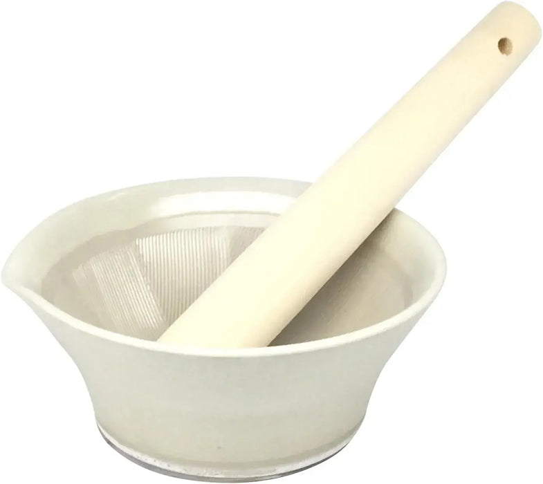 Genju Seitojo Iwami-yaki Pottery Mortar and Pestle Suribachi - White - 4956795041246