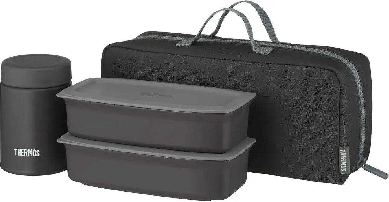 Thermos Dishwasher Safe Vacuum Insulated Soup Lunch Set - Black Grey 200ml Soup 2x 400ml Side - 4562344408219