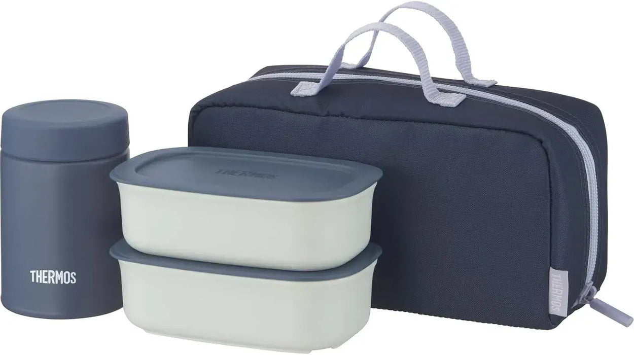 Thermos Dishwasher Safe Vacuum Insulated Soup Lunch Set - Grey Navy - 200ml Soup Jar, 2x300ml Side - 4562344408202