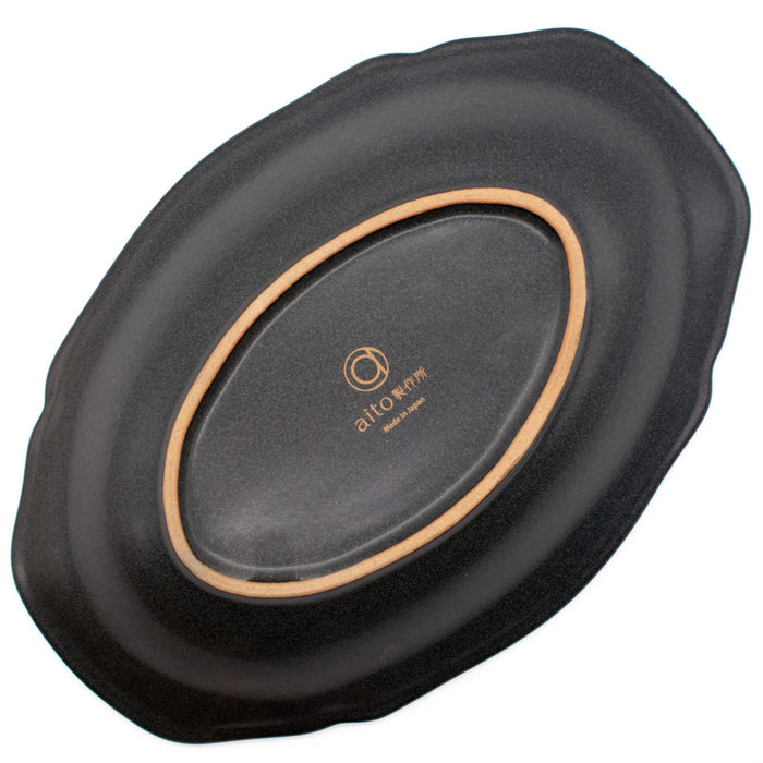 Aito Stitch Oval Curry Plate Bowl 25x17cm Black Mino Ware Japan-Kiichin - The #1 Place for Japanese Goods in Your Hand!