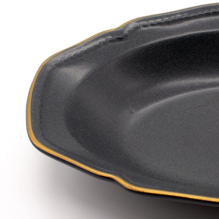Aito Stitch Oval Curry Plate Bowl 25x17cm Black Mino Ware Japan-Kiichin - The #1 Place for Japanese Goods in Your Hand!