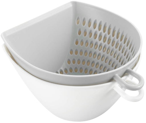 Akebono Sangyo Colander Bowl Set Mz-3505 White S Japan Quick Scoop No Spill Scale Hook Microwave Safe-Kiichin - The #1 Place for Japanese Goods in Your Hand!