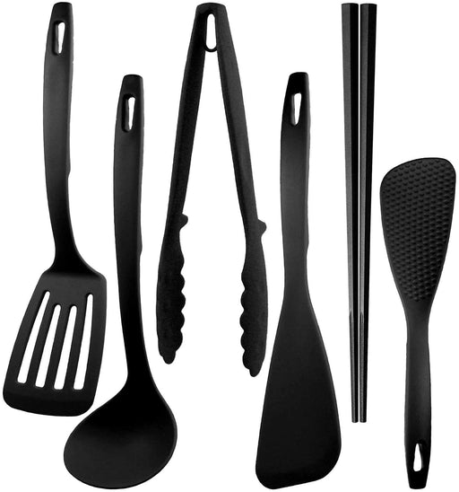 Nagao Tsubame Sanjo 6Pcs Kitchen Tool Set - Spatula Ladle Tongs Chopsticks Rice - Amazon Exclusive Black-Kiichin - The #1 Place for Japanese Goods in Your Hand!
