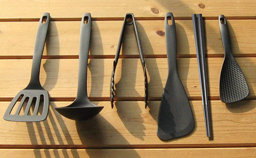 Nagao Tsubame Sanjo 6Pcs Kitchen Tool Set - Spatula Ladle Tongs Chopsticks Rice - Amazon Exclusive Black-Kiichin - The #1 Place for Japanese Goods in Your Hand!