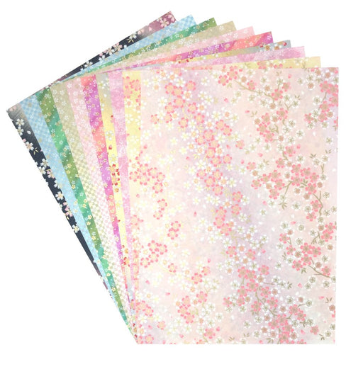 Washi Kawasumi Hand-Dyed Cherry Pattern Chiyogami Yuzen Washi B4 - 10 Patterns-Kiichin - The #1 Place for Japanese Goods in Your Hand!